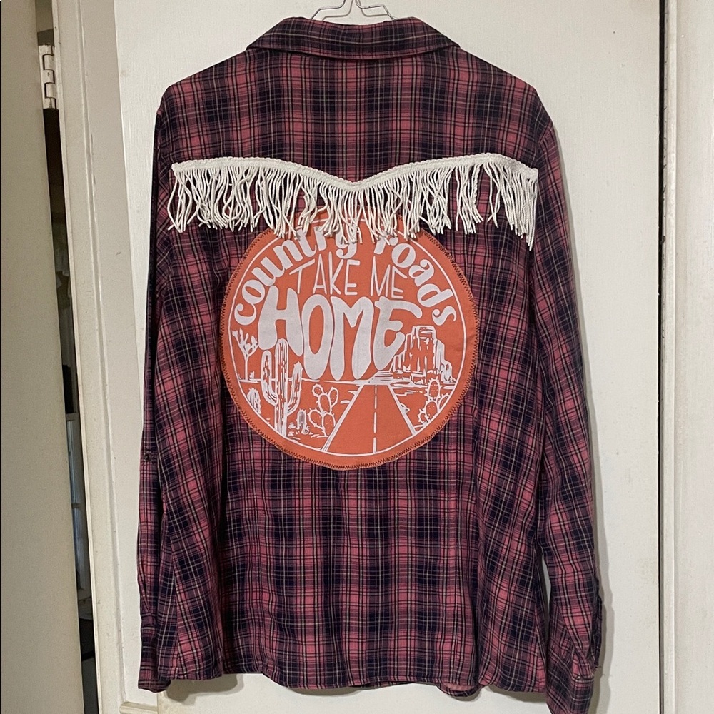 Bit & Bridle Plaid Fringe Western Shirt - Red and White